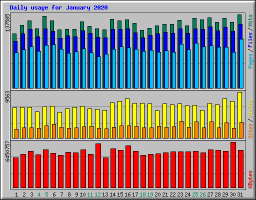 Daily usage for January 2020